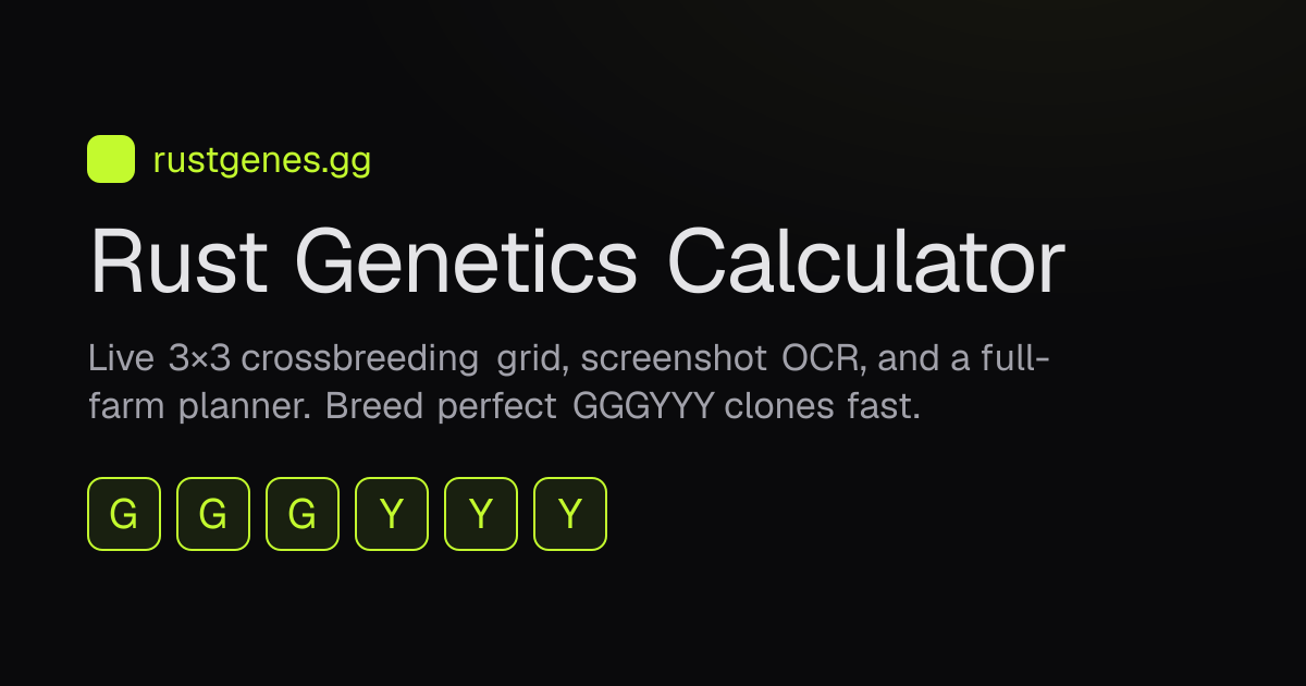 Rust Genetics Calculator 2026 | Perfect GGGYYY Clones Fast
